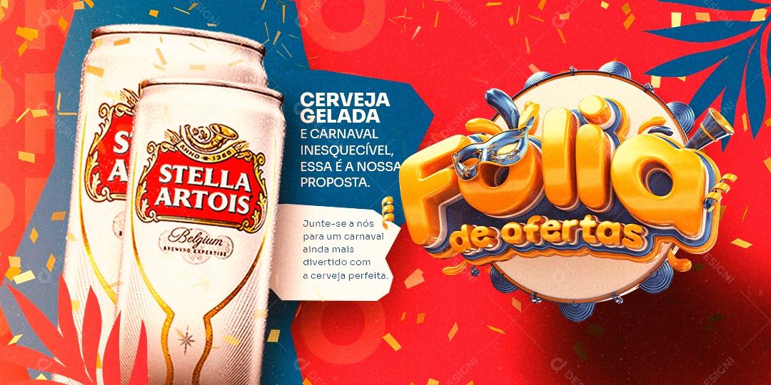 Banner Cerveja Gelada Stella Artois Folia de Ofertas Cervejaria Social Media PSD Editável