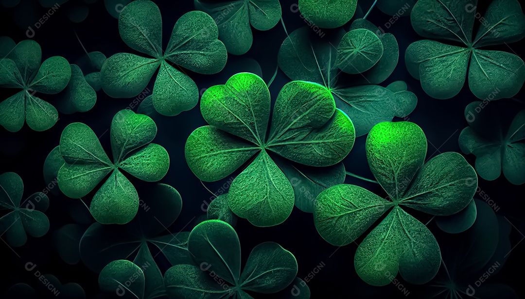 Trevo Dia de São Patrício, um dia de orgulho para a Irlanda, 17 de março, com folhas de trevo caindo