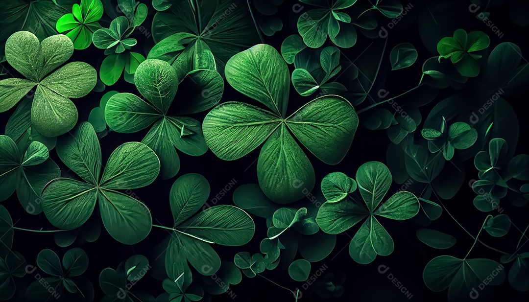 Trevo Dia de São Patrício, um dia de orgulho para a Irlanda, 17 de março, com folhas de trevo caindo