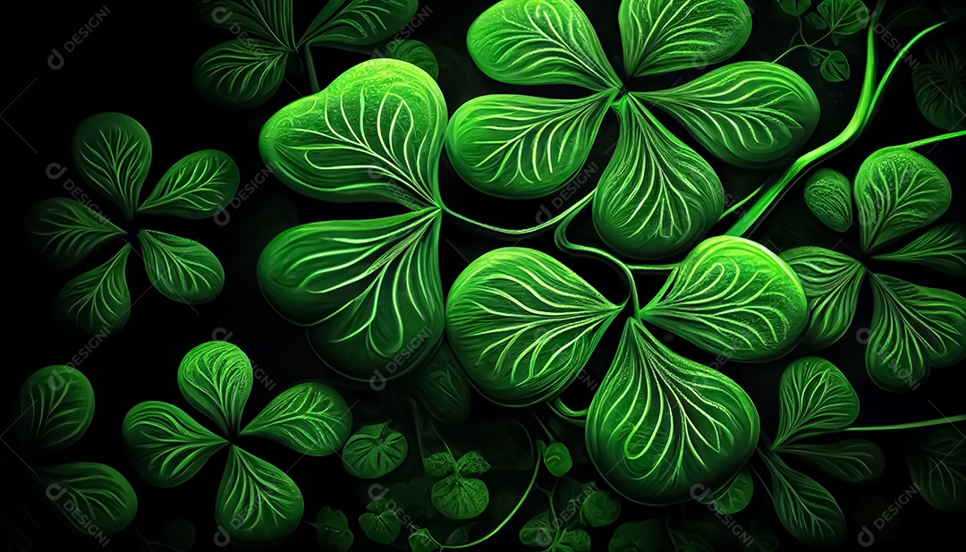 Trevo Dia de São Patrício, um dia de orgulho para a Irlanda, 17 de março, com folhas de trevo caindo