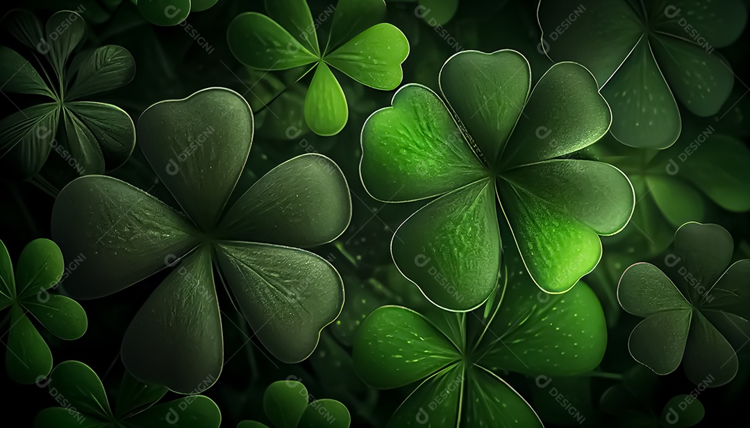 Trevo Dia de São Patrício, um dia de orgulho para a Irlanda, 17 de março, com folhas de trevo caindo