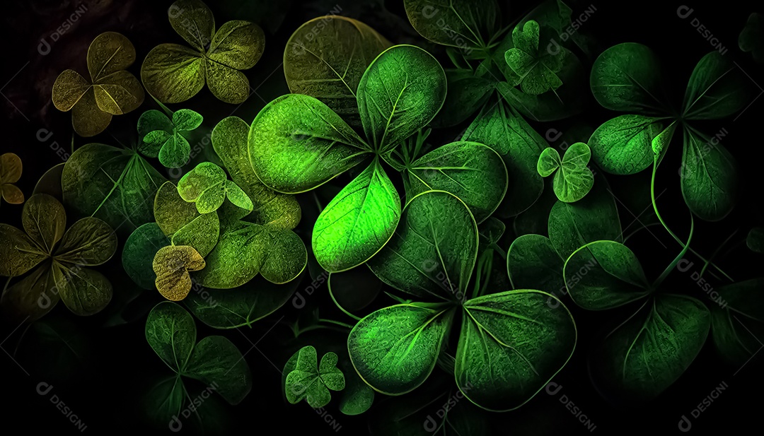 Trevo Dia de São Patrício, um dia de orgulho para a Irlanda, 17 de março, com folhas de trevo caindo