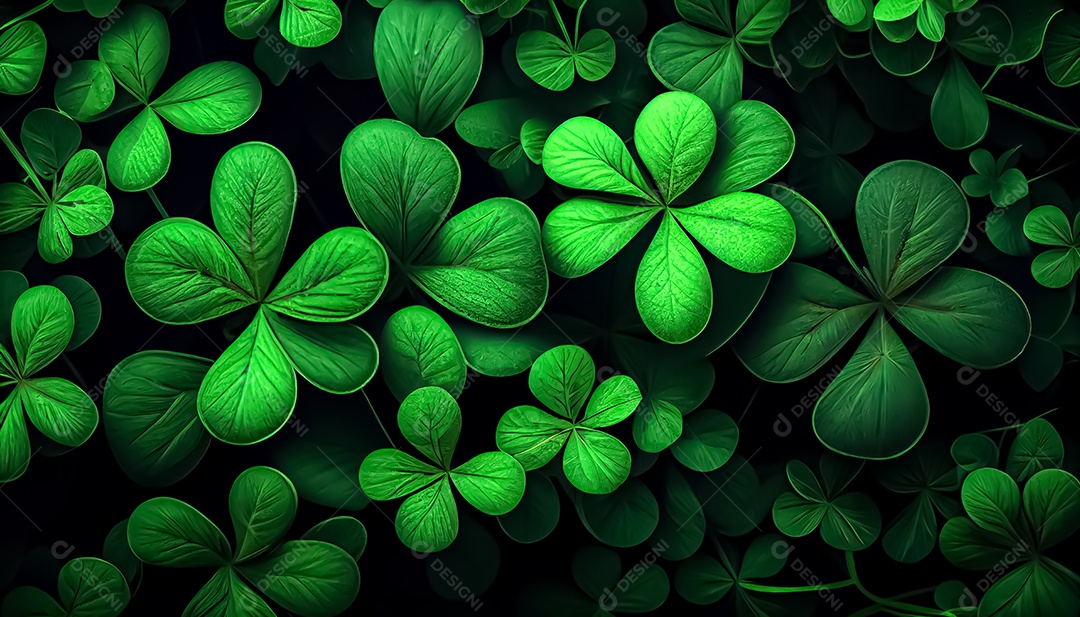 Trevo Dia de São Patrício, um dia de orgulho para a Irlanda, 17 de março, com folhas de trevo caindo