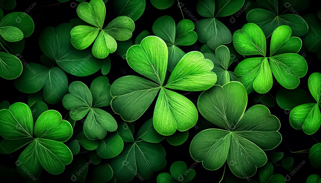 Trevo Dia de São Patrício, um dia de orgulho para a Irlanda, 17 de março, com folhas de trevo caindo