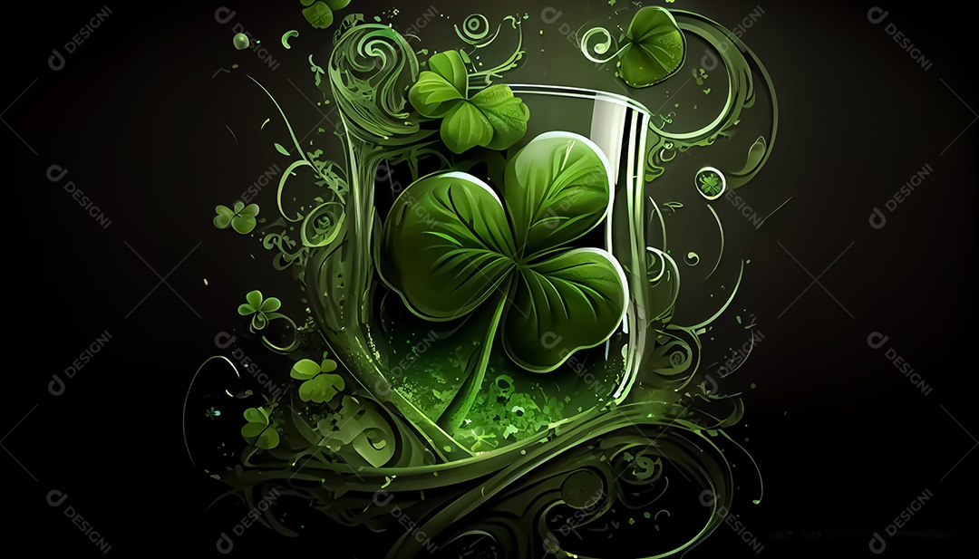 Trevo Dia de São Patrício, um dia de orgulho para a Irlanda, 17 de março, com folhas de trevo caindo