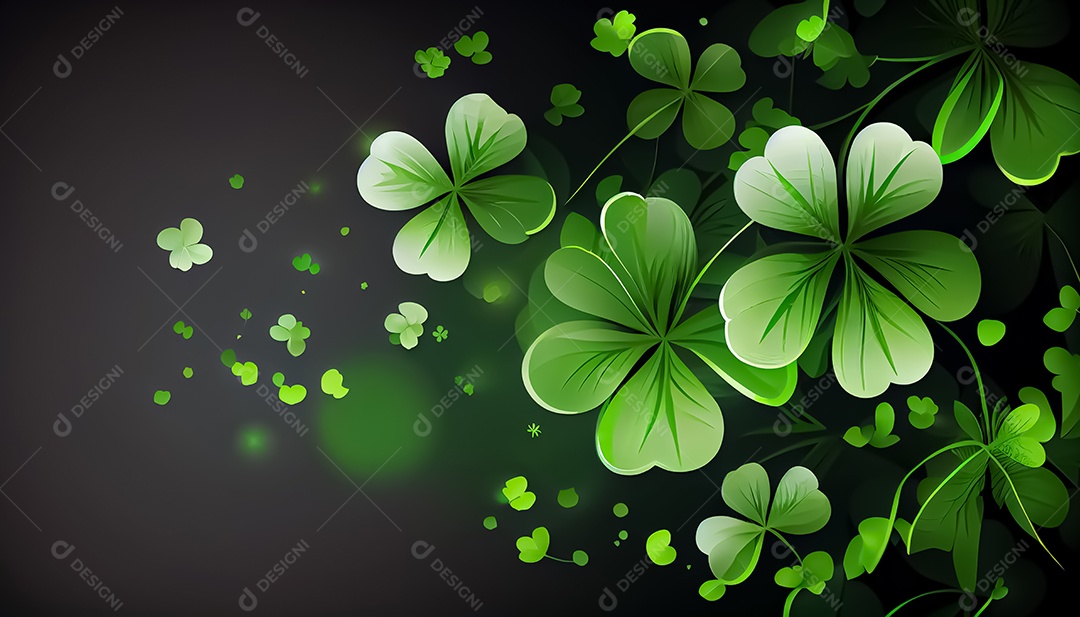 Trevo Dia de São Patrício, um dia de orgulho para a Irlanda, 17 de março, com folhas de trevo caindo