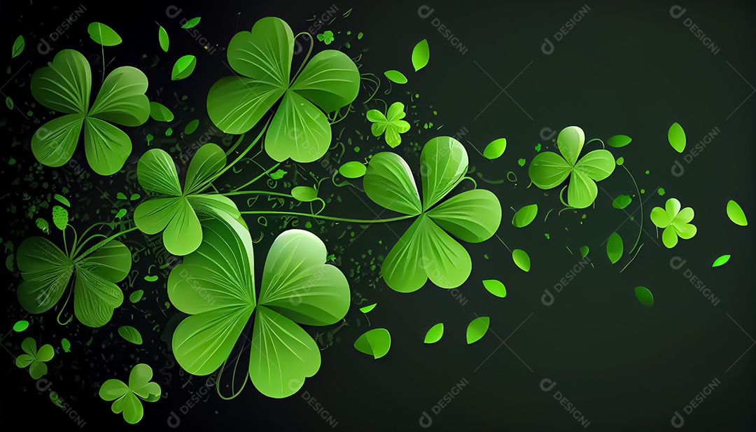 Trevo Dia de São Patrício, um dia de orgulho para a Irlanda, 17 de março, com folhas de trevo caindo