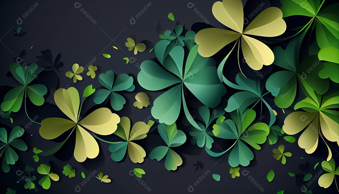 Trevo Dia de São Patrício, um dia de orgulho para a Irlanda, 17 de março, com folhas de trevo caindo