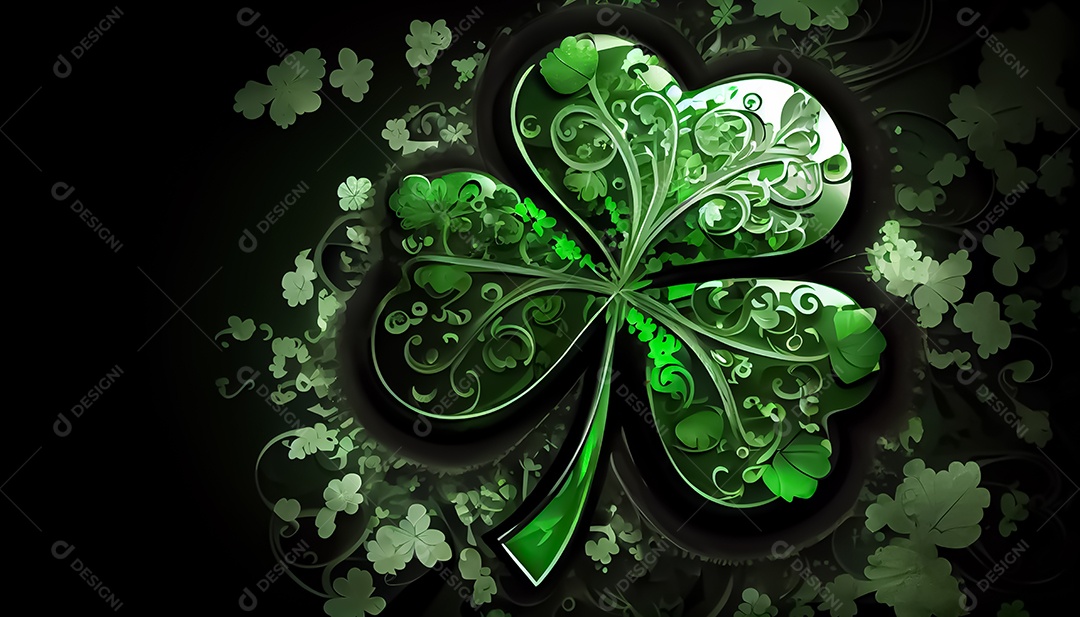 Trevo Dia de São Patrício, um dia de orgulho para a Irlanda, 17 de março, com folhas de trevo caindo