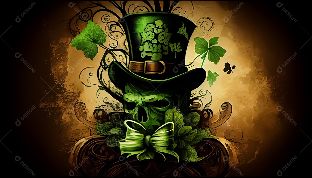 Trevo Dia de São Patrício, um dia de orgulho para a Irlanda, 17 de março, com folhas de trevo caindo