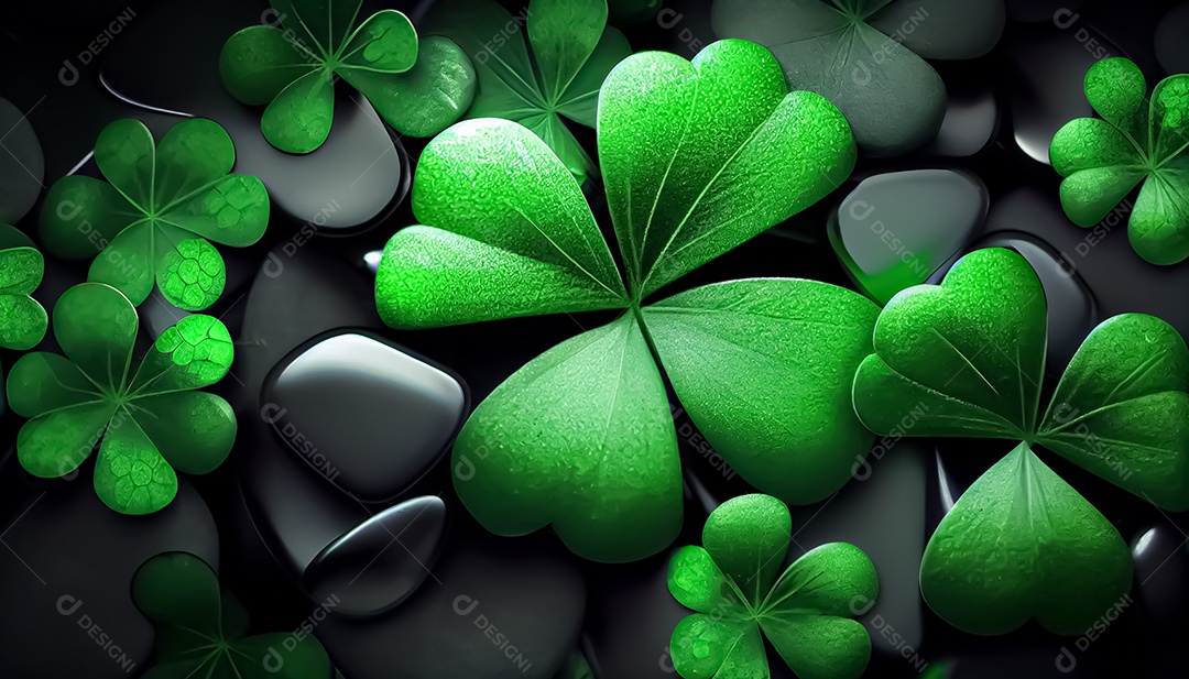 Trevo Dia de São Patrício, um dia de orgulho para a Irlanda, 17 de março, com folhas de trevo caindo