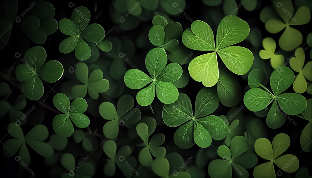 Trevo Dia de São Patrício, um dia de orgulho para a Irlanda, 17 de março, com folhas de trevo caindo