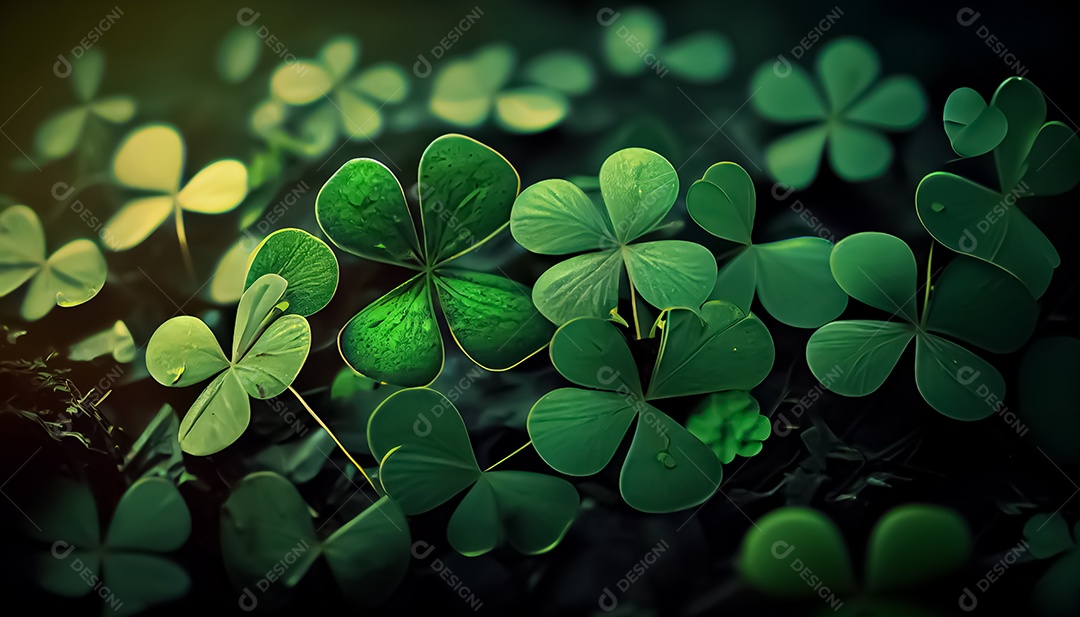 Trevo Dia de São Patrício, um dia de orgulho para a Irlanda, 17 de março, com folhas de trevo caindo