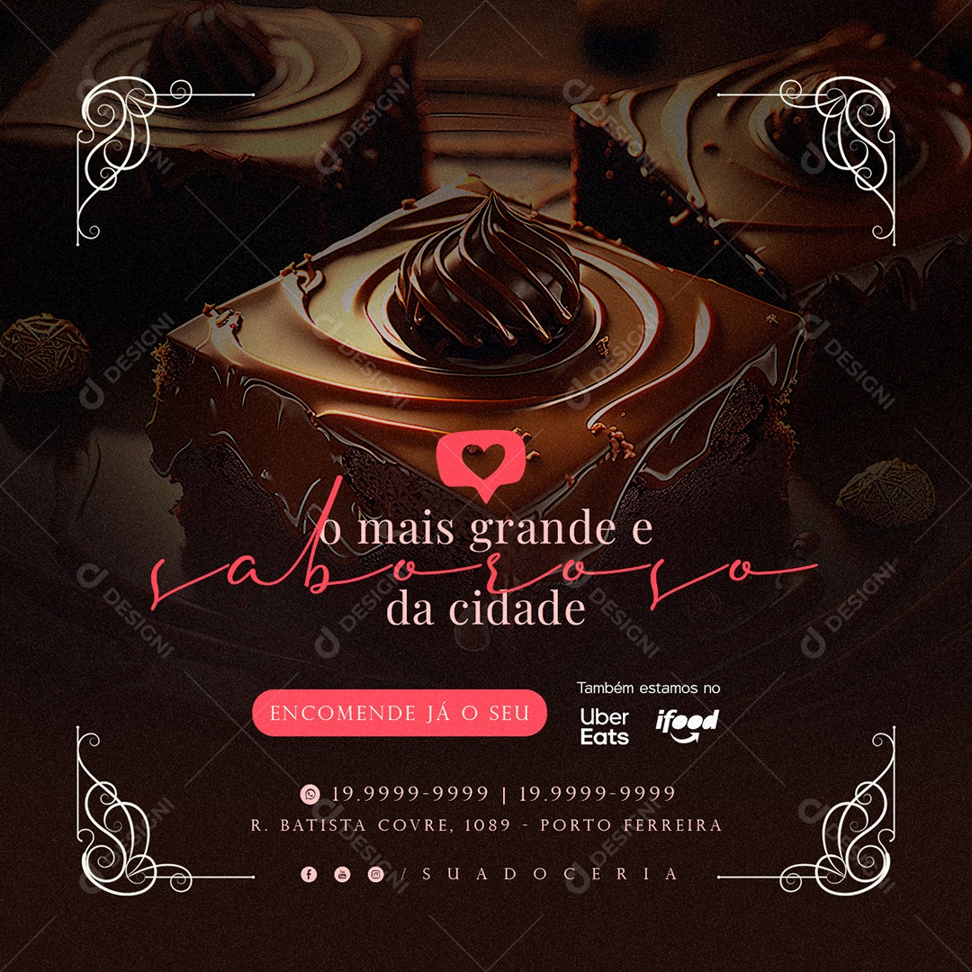 O Mais Grande e Saboroso da Cidade Doceria Social Media PSD Editável