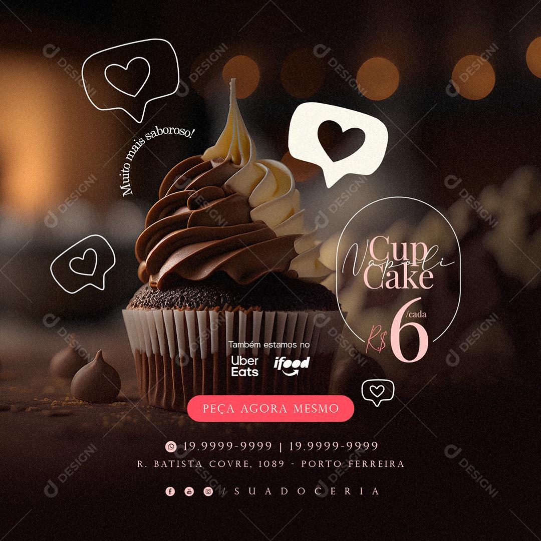 Cupcake Napoli 6,00 Cada Doceria Social Media PSD Editável