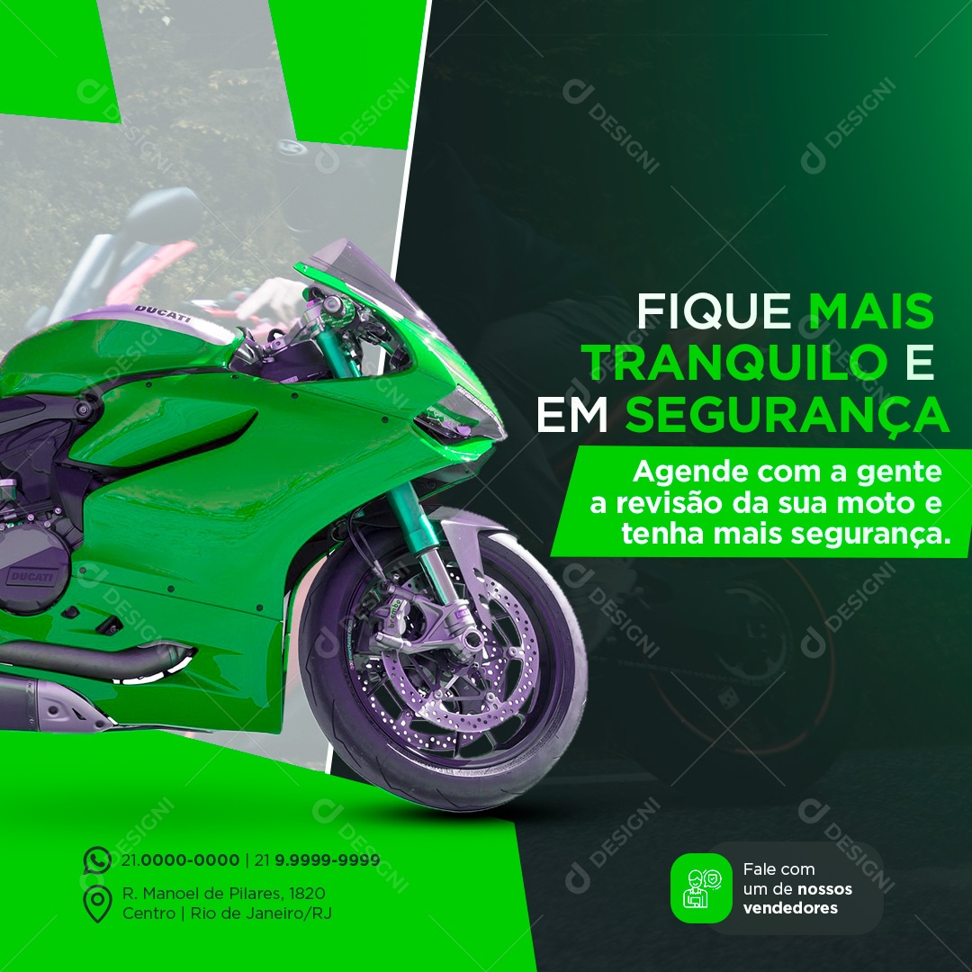 Fique Mais Tranquilo e Em Segurança Oficina de Moto Social Media PSD Editável