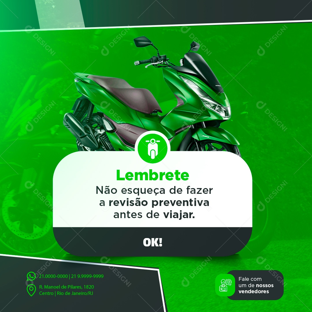 Lembrete Não Esqueça de Fazer a Revisão Preventiva Antes de Viajar Oficina Mecânica Social Media PSD Editável