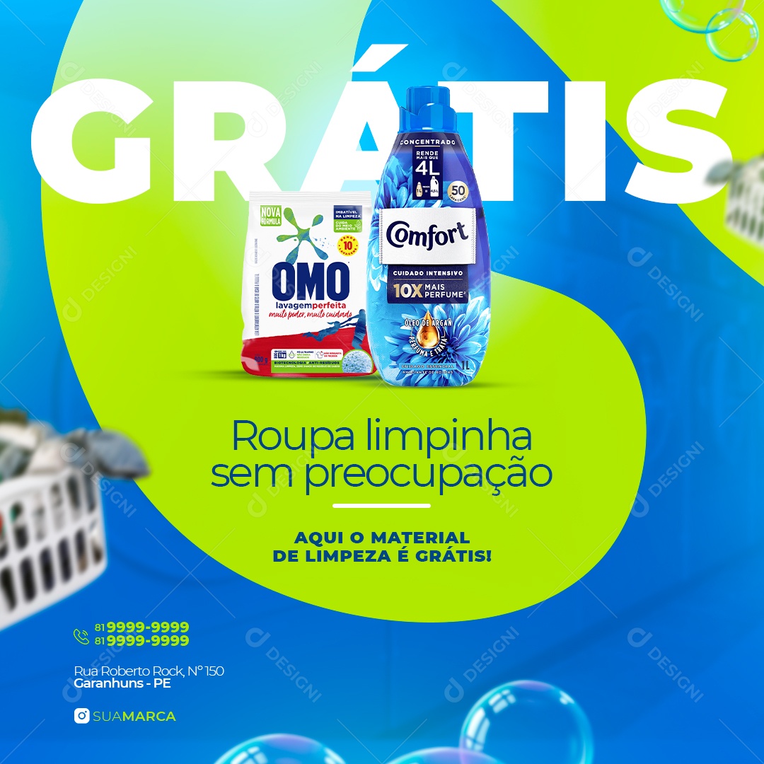 Roupa Limpinha sem Preocupação Lavanderia Social Media PSD Editável