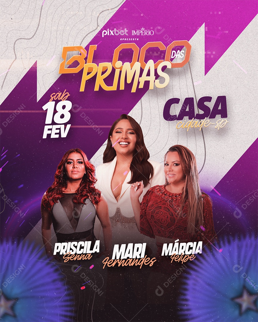 Flyer Carnaval Bloco Das Primas Social Media PSD Editável