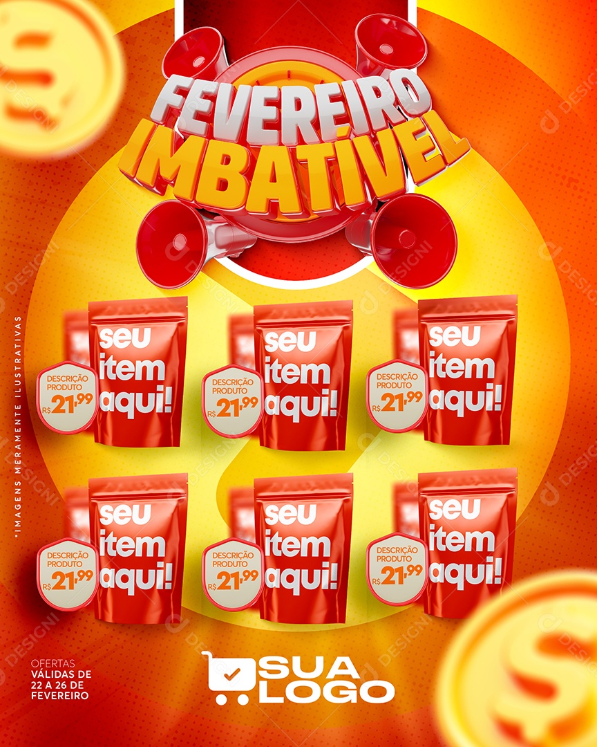 Post Social Media Fevereiro Imbatível Supermercados PSD Editável