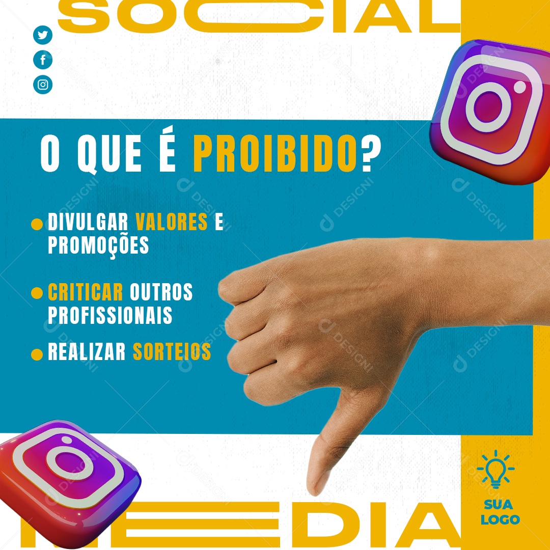 O Que é Proibido Divulgar Valores e Promoções Marketing Digital Social Media PSD Editável