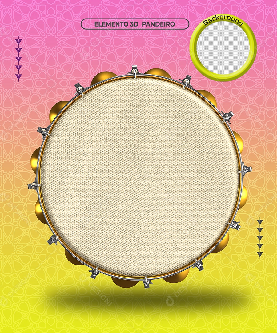 Carnival Tambourine 3D Element for Transparent PNG Composition
