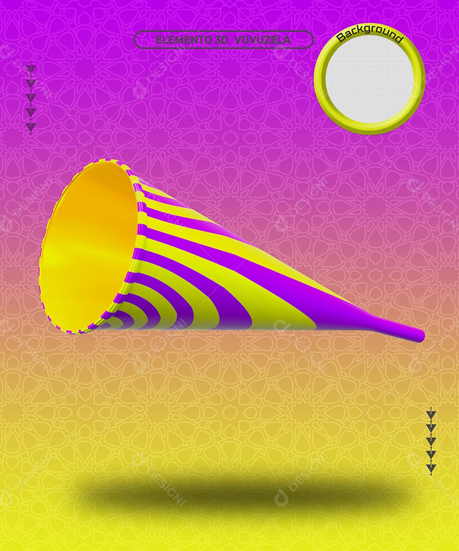 Vuvuzela Roxa e Amarelo de Carnaval Elemento 3D para Composição PNG Transparente