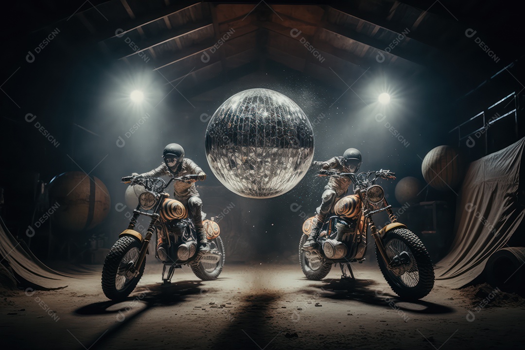 Imagem do show da Globo da Morte no circo com as motos e motoqueiros