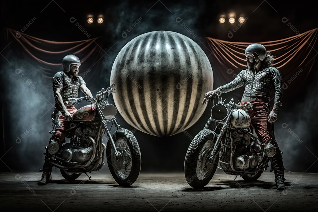 Imagem do show da Globo da Morte no circo com as motos e motoqueiros