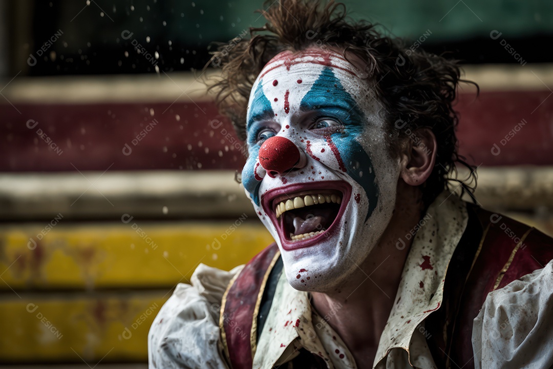 A imagem de um belo palhaço sorridente, com lágrimas de alegria no rosto, simboliza a pureza e a inocência do circo