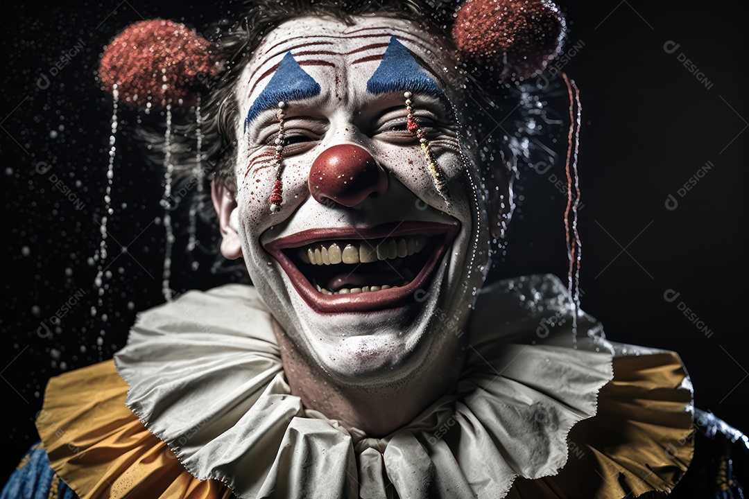 A imagem de um belo palhaço sorridente, com lágrimas de alegria no rosto, simboliza a pureza e a inocência do circo