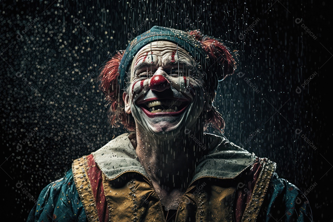 A imagem de um belo palhaço sorridente, com lágrimas de alegria no rosto, simboliza a pureza e a inocência do circo