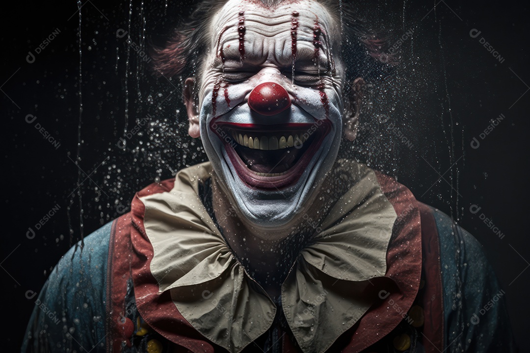 A imagem de um belo palhaço sorridente, com lágrimas de alegria no rosto, simboliza a pureza e a inocência do circo