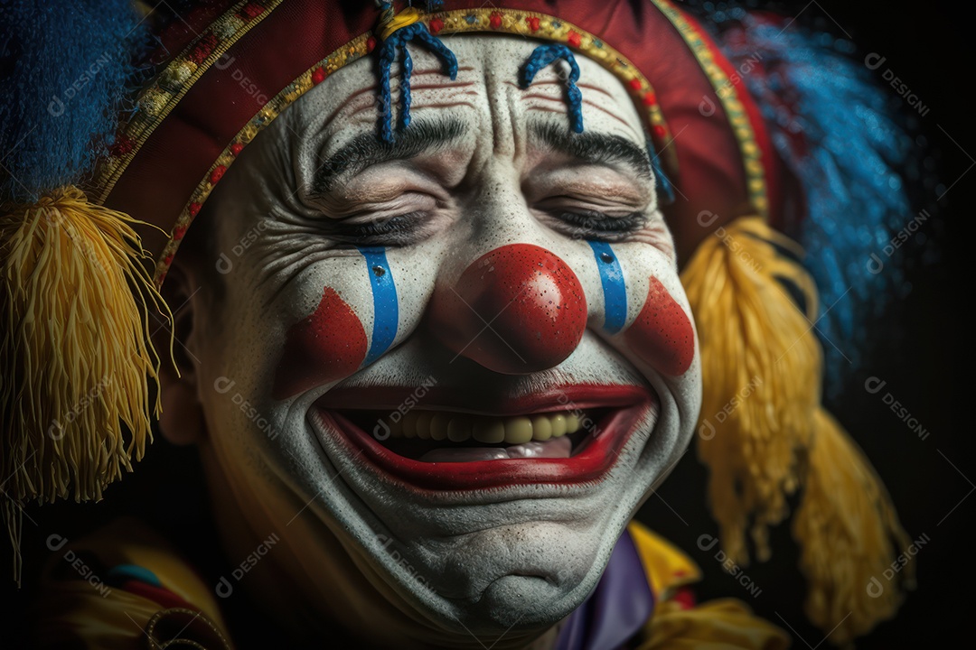 A imagem de um belo palhaço sorridente, com lágrimas de alegria no rosto, simboliza a pureza e a inocência do circo