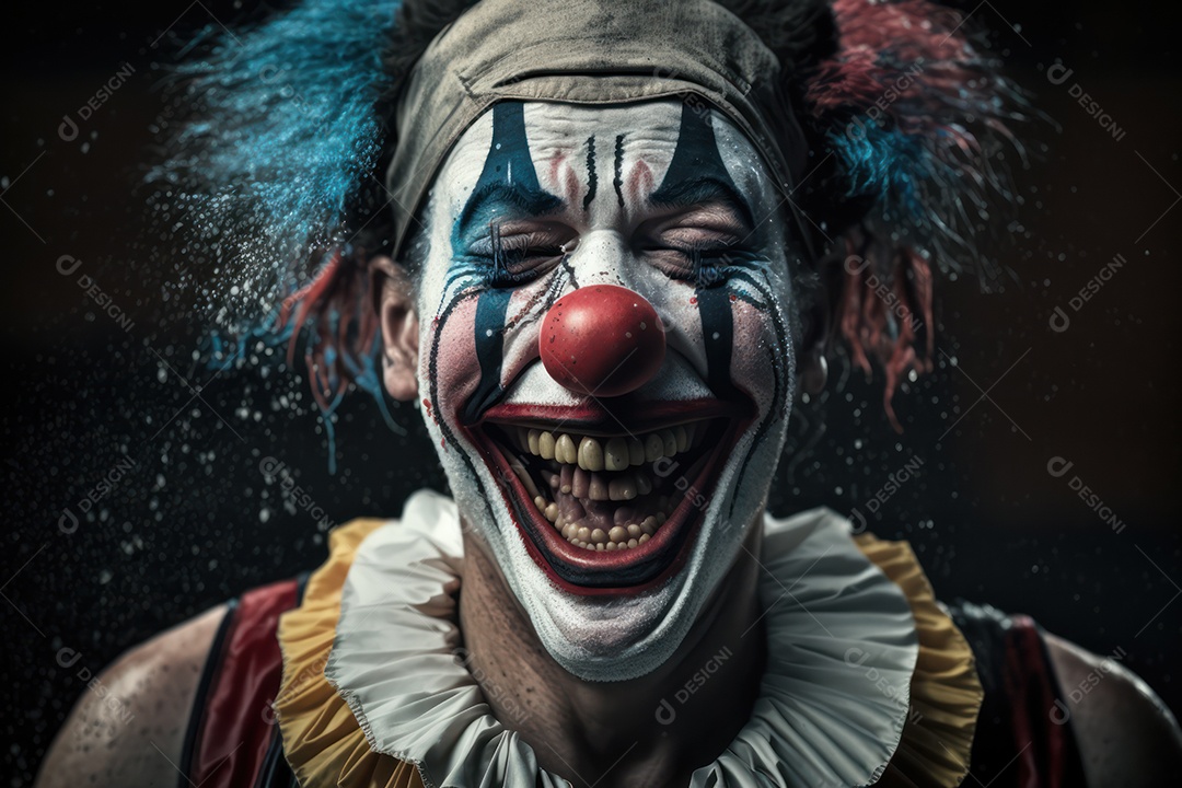 A imagem de um belo palhaço sorridente, com lágrimas de alegria no rosto, simboliza a pureza e a inocência do circo