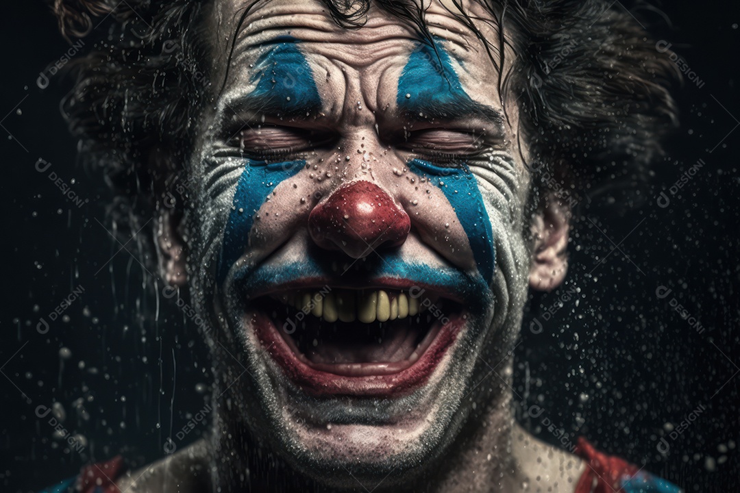 A imagem de um belo palhaço sorridente, com lágrimas de alegria no rosto, simboliza a pureza e a inocência do circo