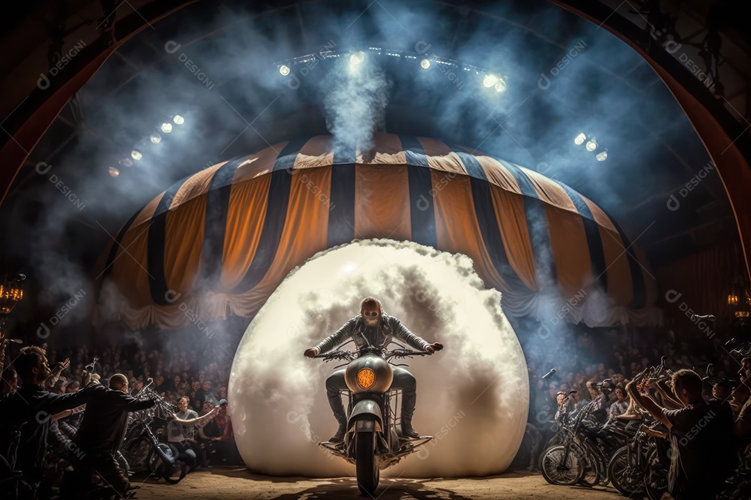 Imagem do show da Globo da Morte no circo com as motos e motoqueiros