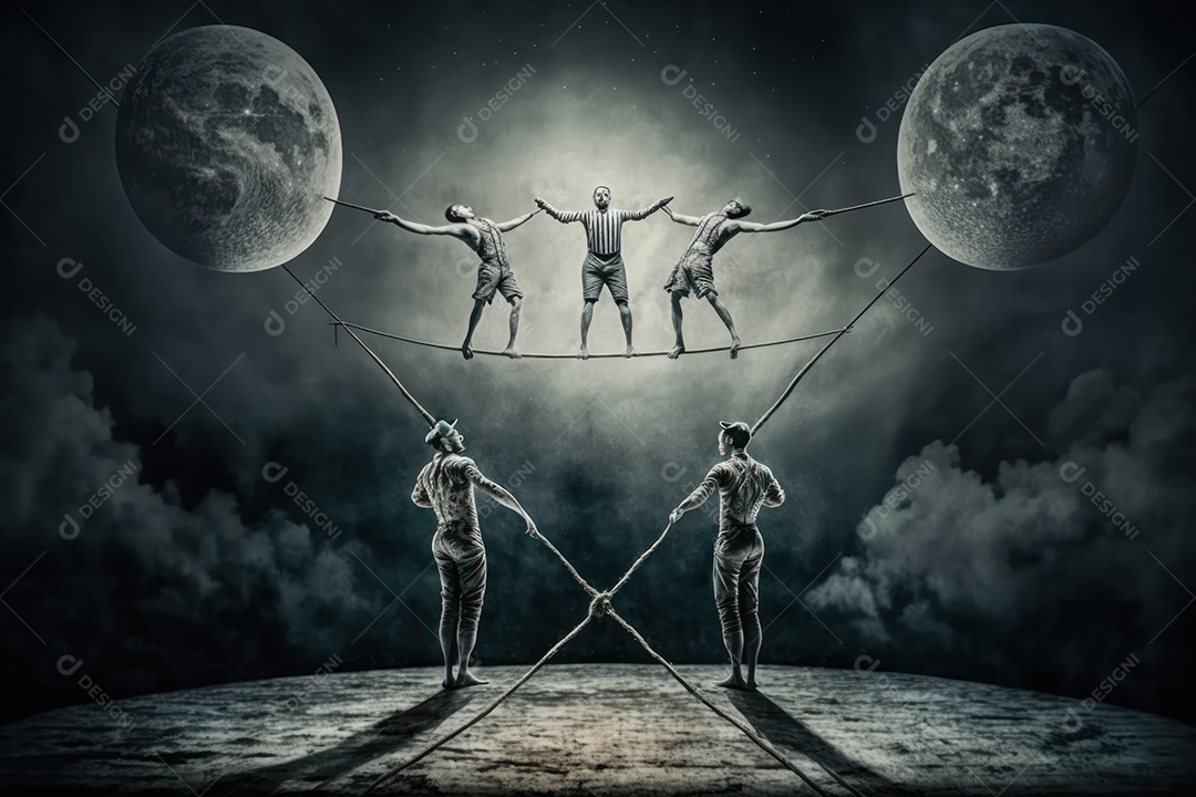 Malabaristas de corda bamba realizando acrobacias simbolizam a admiração pelo talento e dedicação dos artistas de circo