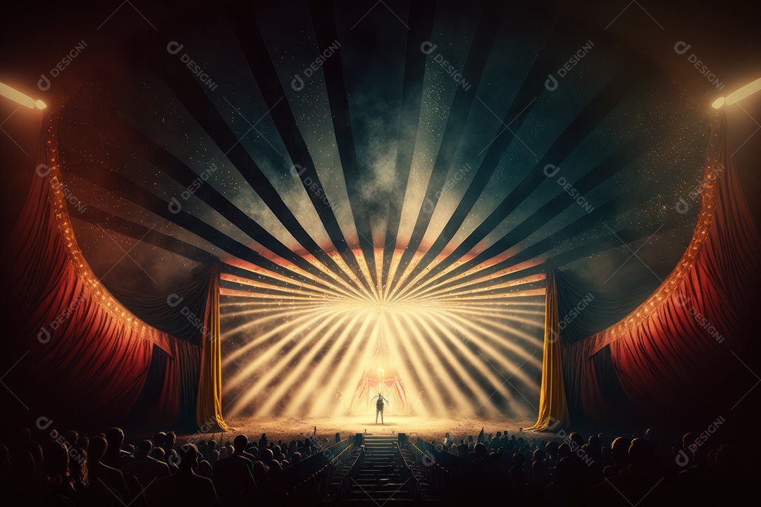 Um grande e famoso circo brilhante e colorido com um parque de diversões, trailers, caminhões e motorhomes