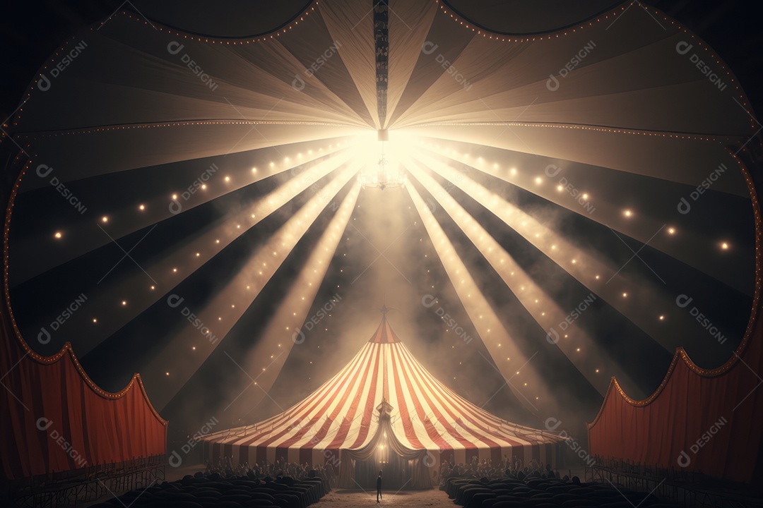 Um grande e famoso circo brilhante e colorido com um parque de diversões, trailers, caminhões e motorhomes