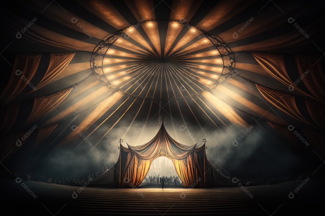 Um grande e famoso circo brilhante e colorido com um parque de diversões, trailers, caminhões e motorhomes