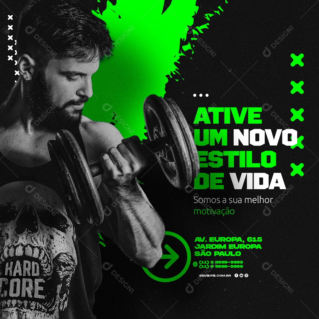 Ative um Novo Estilo de Vida Somos a Sua Melhor Motivação Academia Personal Trainer Social Media PSD Editável
