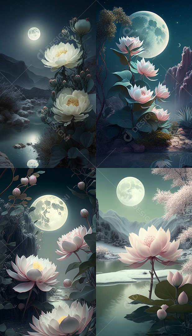 Ilustração 3D de uma noite de lua cheia bonita