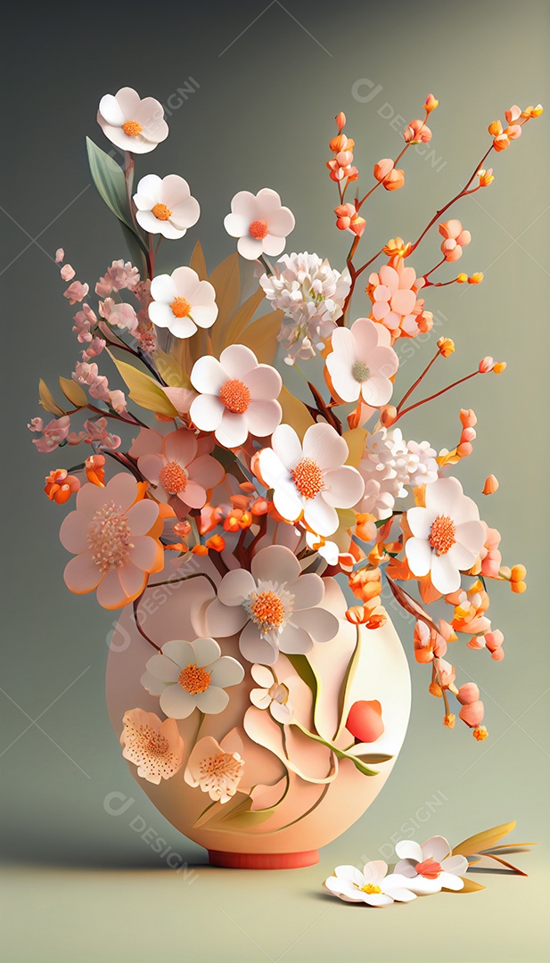 Ilustração 3D de um vaso de flores