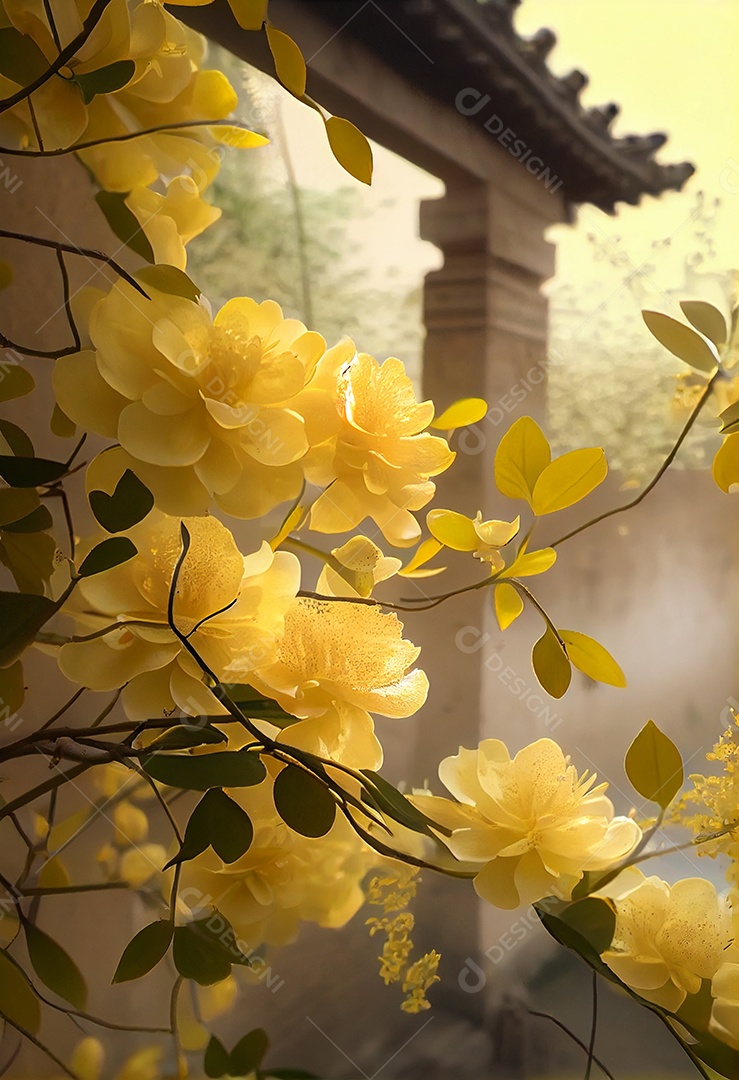 Ilustração 3D de lindas flores amarelas