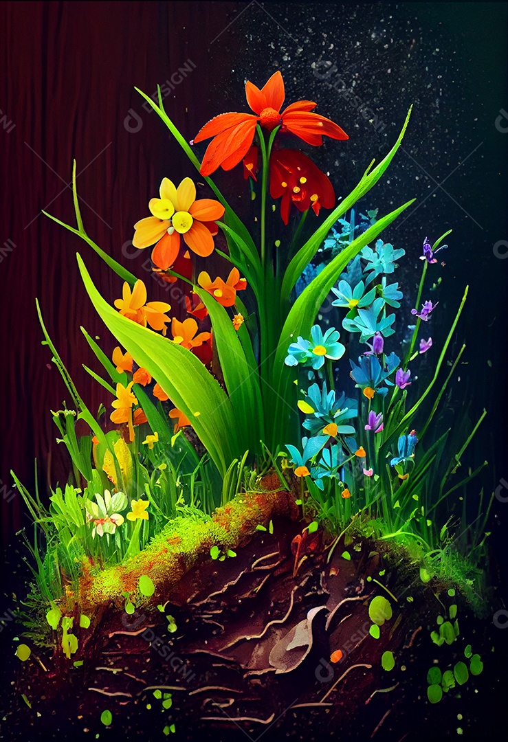 Linda paisagem com flores