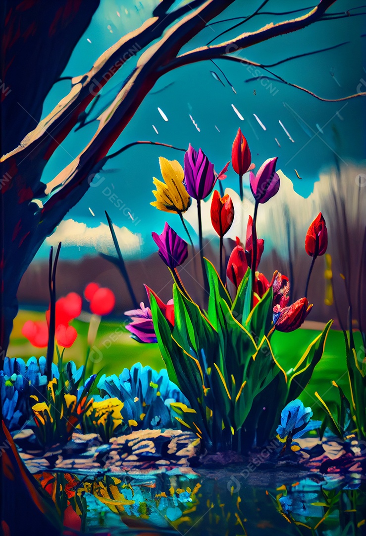 Linda paisagem com flores