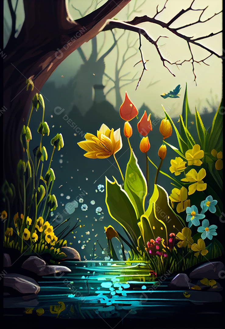 Linda paisagem com flores