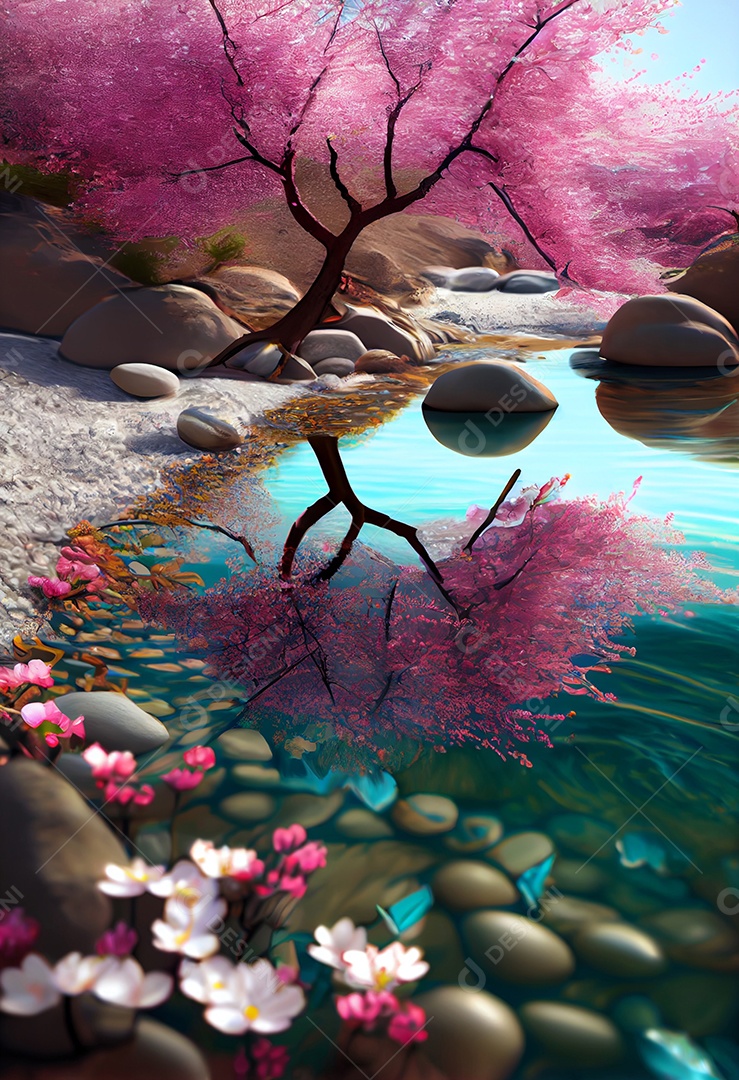 Linda paisagem com flores