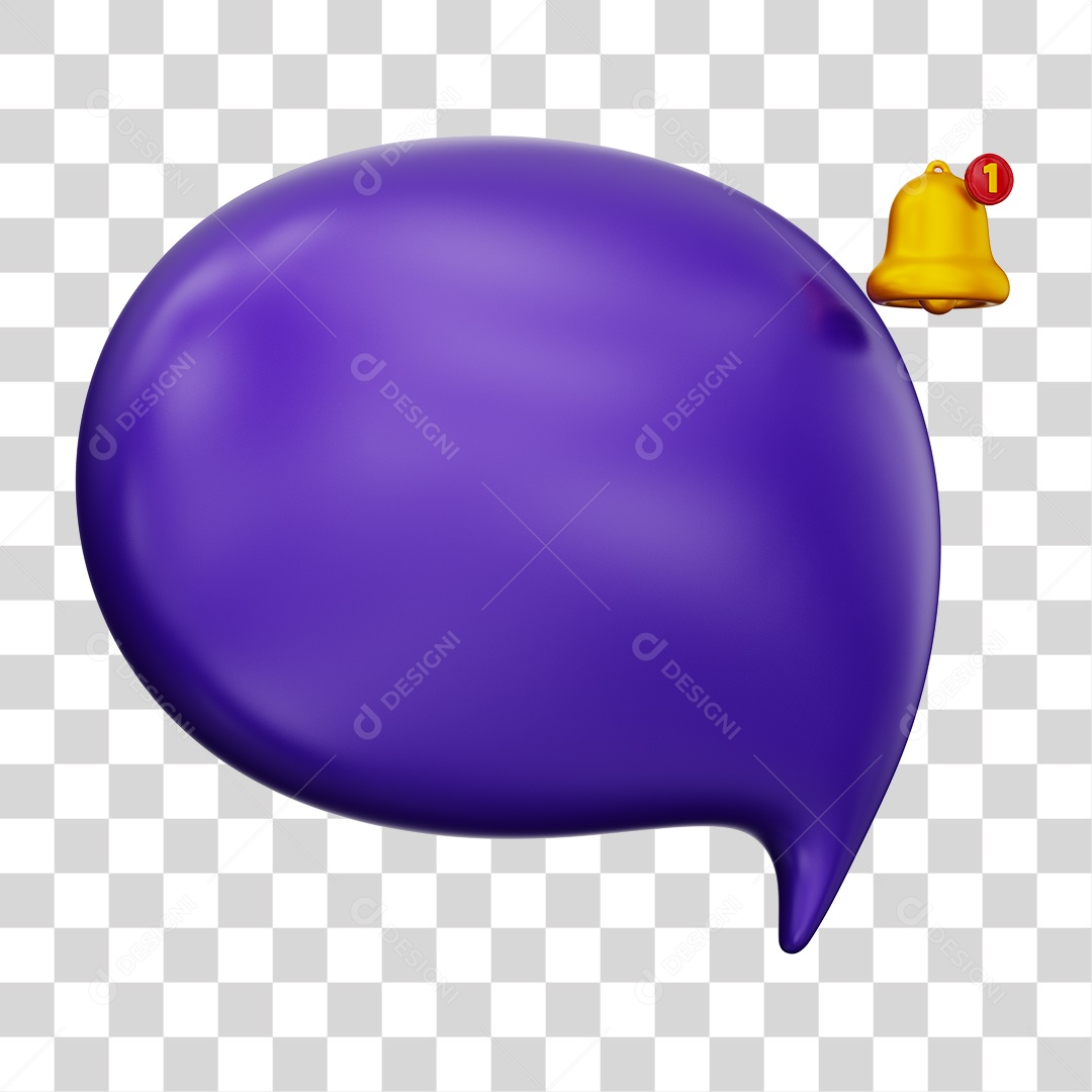 Caixa de Mensagem com Notificação Elemento 3D Roxo Para Composição PNG Transparente